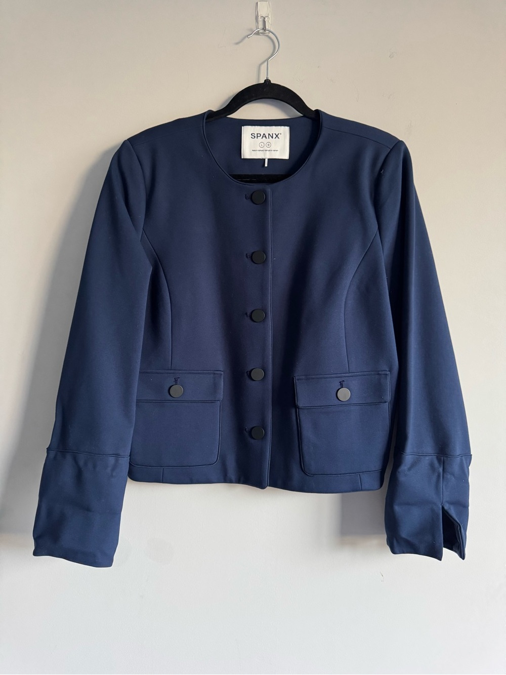 NWOT Spanx Lady Bomber Blazer Navy Blue Formal Casual Button Down Stretch Jacket - Picture 2 of 5